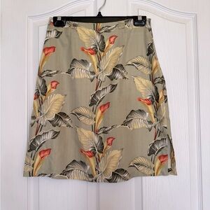 Tommy Bahama Tropical Vintage Y2K Skirt 100% Silk Green, Orange, Yellow Size 6